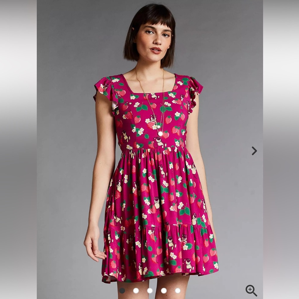 NWT Pixar Lotso Berry Pink Dress with Bear and Floral Pattern
